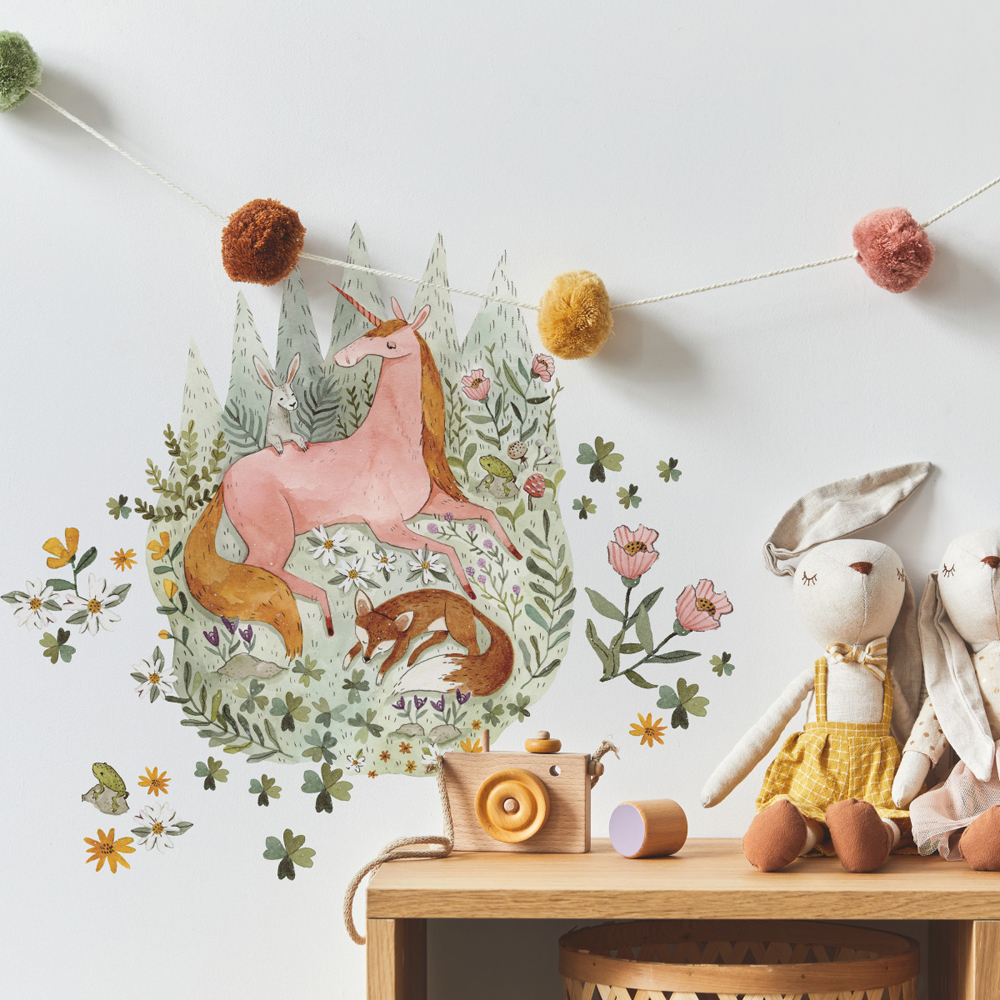 RM - WOODLAND MAGIC UNICORN AND FOX PEEL AND STICK GIANT WALL DECALS
