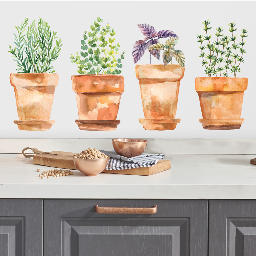 RM - WATERCOLOR POTTED HERBS PEEL AND STICK WALL DECALS