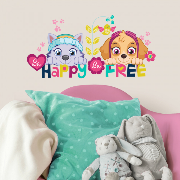 PAW PATROL SKYE AND EVEREST BE HAPPY QUOTE PEEL AND STICK WALL DECALS