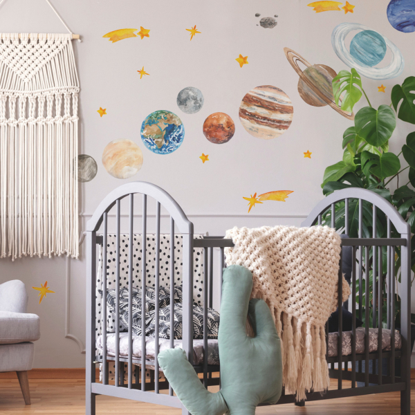 WATERCOLOR PLANETS PEEL AND STICK GIANT WALL DECALS