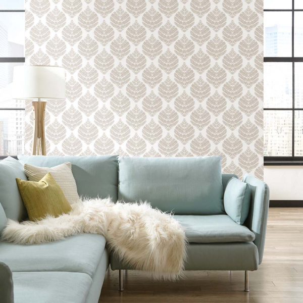 PEEL &amp; STICK Wallpaper - Hygge Farn Damast Taupe