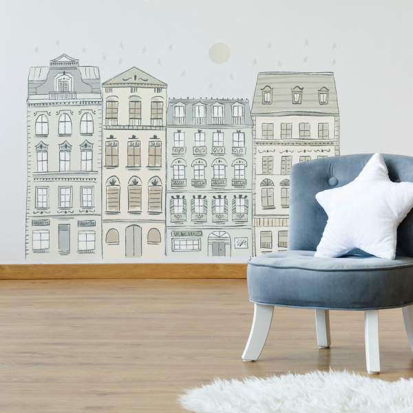ILLUSTRATED TOWNHOUSES PEEL AND STICK XL GIANT WALL DECALS